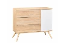 Commode Seventies 3 Tiroirs 1Porte Blanc/Bois