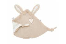 Doudou Lapin Petit Cœur – Beige Gaze de Coton imprimé