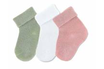 Lot de 3 Chaussettes Nouveau-Né Unis Rose/Vert/Blanc