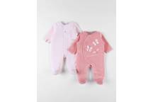 Set 2 Pyjamas Dors Bien Velours - Girafe Rose 3M