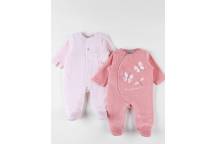 Set 2 Pyjamas Dors Bien Velours Girafe Rose 1M